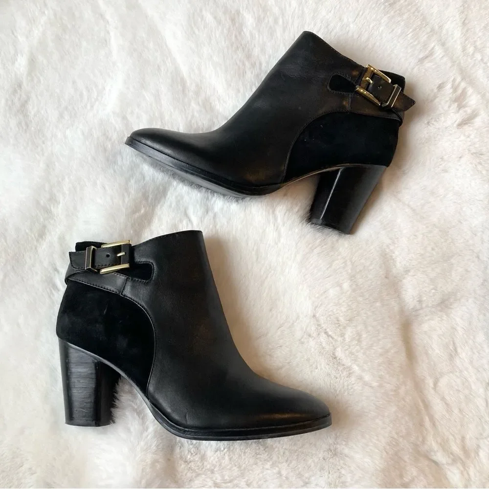 Louise et Cie Black Heeled Booties Boots Size 7.5 Suede Leather